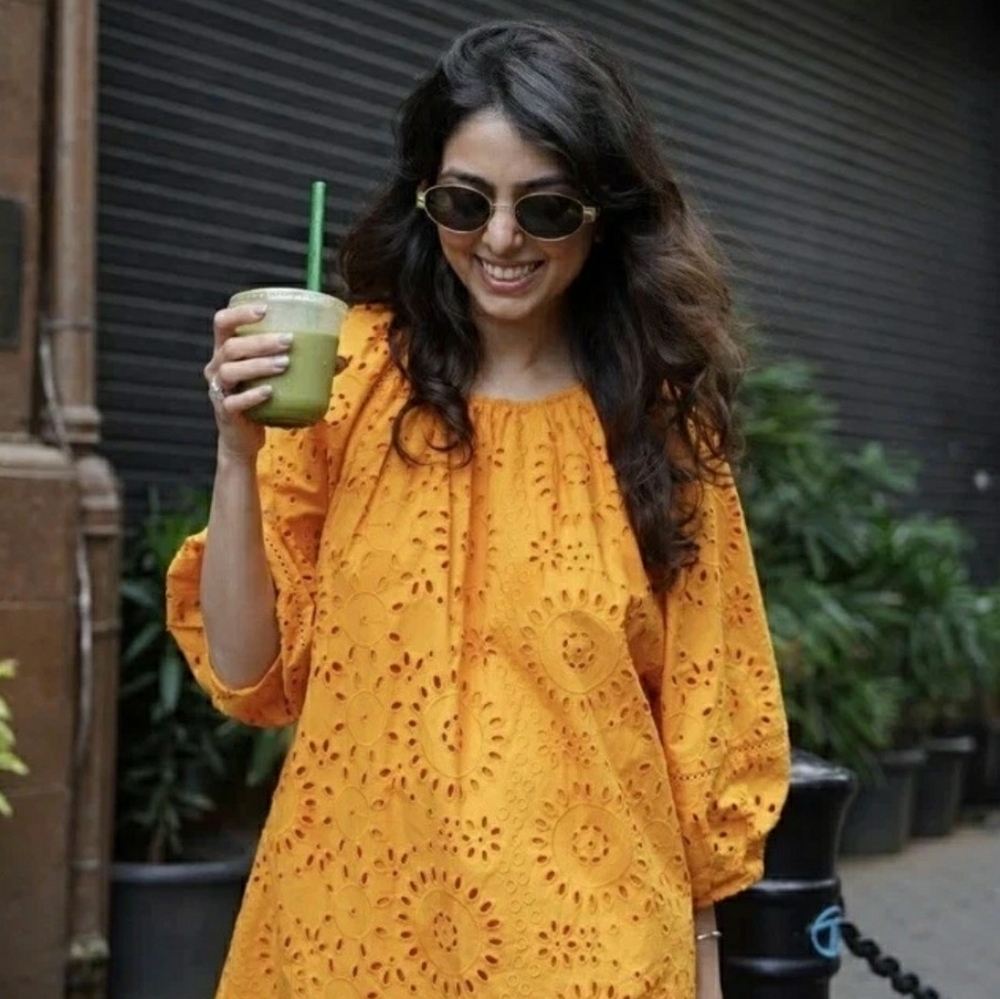 Zara ZW Collection Tangerine Cotton Embroidered Short Dress Size SMALL